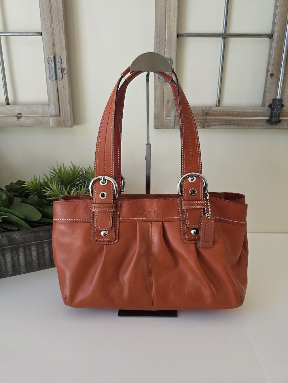 Coach Soho Pleated Leather Shoulder Bag Burnt Orange